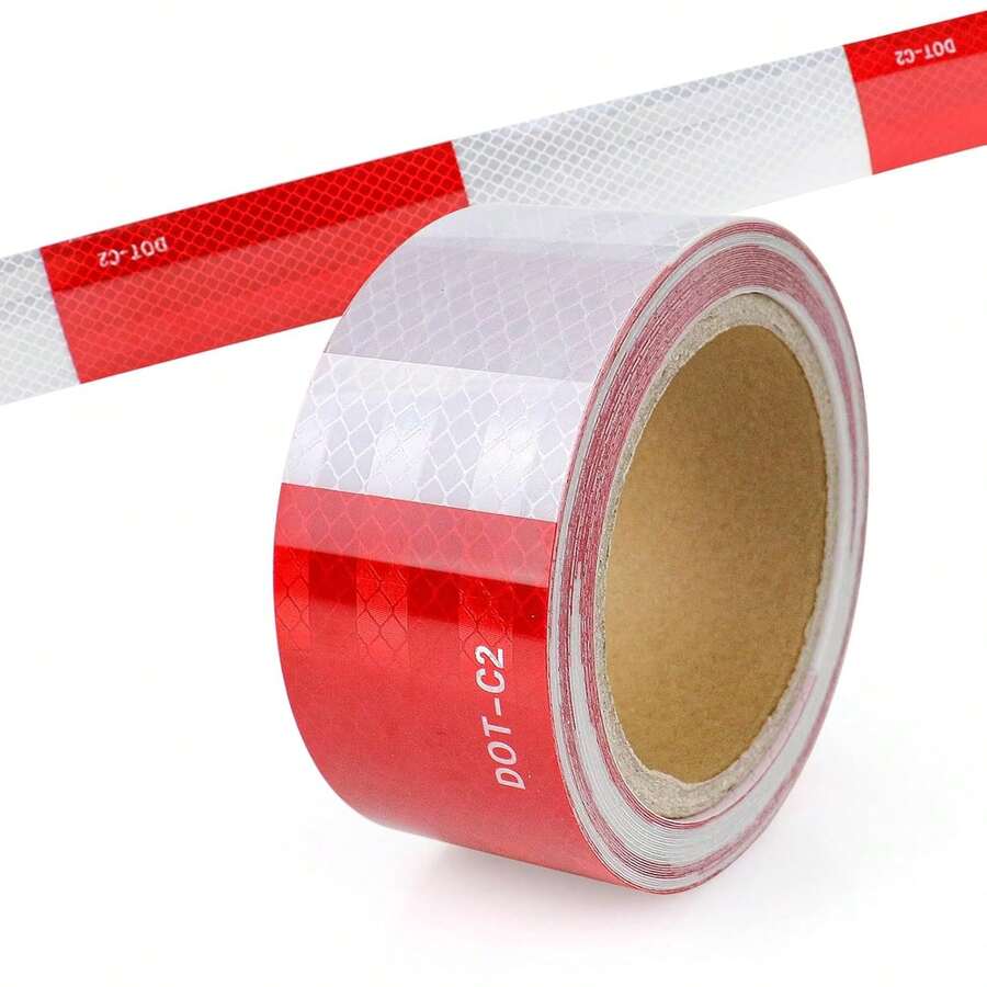 Cinta Reflectante Roja y Blanca-C2 Cinta de Señalización Industrial Para Exteriores, Coches, Camiones, Barcos, 2 Pulgadas x 30 Pies, 1 Rollo, BOMEI PACK - 1 - Ver 1