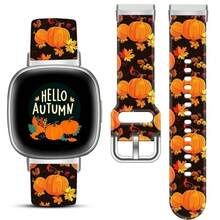 Compatible With Watch Band Fitbit Versa 3, Versa 4, Sense, Sense 2, Holiday Pattern Silicone Replacement Strap{Inchcolor_nameinch:InchAutumnColorBlackPumpkininch,Inchsize_nameinch:InchForVersa4/Versa3/Sense2/Senseinch} - AutumnColorBlackPumpkin - View 1