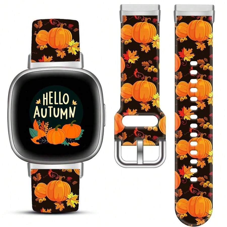 Compatible With Watch Band Fitbit Versa 3, Versa 4, Sense, Sense 2, Holiday Pattern Silicone Replacement Strap{Inchcolor_nameinch:InchAutumnColorBlackPumpkininch,Inchsize_nameinch:InchForVersa4/Versa3/Sense2/Senseinch} - AutumnColorBlackPumpkin - View 1