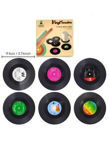 6 buc suporturi de pahare retro din vinil - suporturi antiderapante rezistente la căldură, potrivite pentru decorul bucătăriei și sufrageriei, cel mai bun cadou pentru ziua de naștere și absolvire - Multicolor - Vizualizare 11