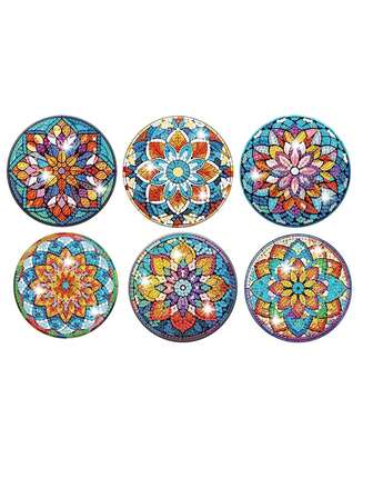 6pcs DIY Mandala Diamond Painting Coaster Kit, Diamond Art Coasters For Beginners, Floral Diamond Art Craft Supplies