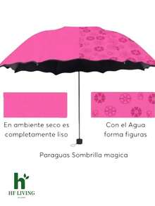 Sombrilla mágica, varios colores, al contacto con el agua empieza a aparecer su estampado Paraguas Mágico Protector Solar Mágico Contra el Sol y la Lluvia Diseño Compacto para Uso Diario - Rosa Fucsia - Ver 2