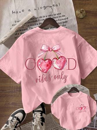 Cherry Good Vibes, Christmas, New Year, Christmas Women Clothes, Winter Clothes Women, Fall Outfits For Women, Fall Women Tops, Women Casual Round Neck Short Sleeve T-Shirt