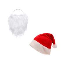 两件套圣诞老人服装，包括薄款和厚款圣诞帽以及假胡子，适合圣诞节、新年主题派对和聚会。 - 彩色 - 查看 7