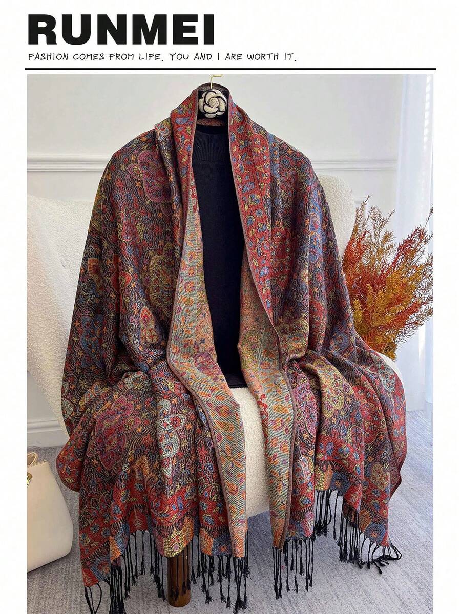 1 件女士时尚保暖腰果图案印花围巾，经典佩斯利图案头巾和阿巴亚披肩头巾
