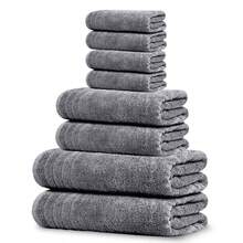 Tens Towels 8 Piece Towels Set 2 Extra Large Bath Towels 2 Hand Towels 4 Washcloths 100% Cotton Lighter Weight Quicker To Dry Super Absorbent Perfect Bathroom Towels Set Dark Grey - Grey - View 1