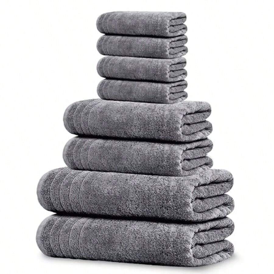 Tens Towels 8 Piece Towels Set 2 Extra Large Bath Towels 2 Hand Towels 4 Washcloths 100% Cotton Lighter Weight Quicker To Dry Super Absorbent Perfect Bathroom Towels Set Dark Grey - Grey - View 1