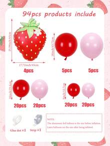 94 piezas Conjunto de arco de guirnalda de globos con diseño de fresa, incluye globos de aluminio con diseño de fresa, globos de látex rojos y rosas, para fiesta de cumpleaños con tema de fresa, baby shower, decoración de fiesta de fresa, lindo cumpleaños de bayas, fiesta con tema de frutas de verano, decoración del hogar, revelación de bebé, fiesta con tema de frutas - Multicolor - Ver 2