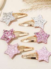 6件装闪光心形和星星果冻色发夹，适合女孩 - 彩色 - 查看 5