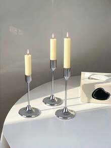 Simple Gold Metal Tapered Candle Holders - Romantic European-Style Decor For Home Candlelit Dinners, Weddings, Room Decor, Home Decor, And Multi-Occasion Holiday Table Decor. Perfect For Christmas, Halloween, Easter,  Thanksgiving, Weddings, Banquets, Parties, As Well As Home And Hotel Decorations. Durable And Easy To Assemble. (Candles Not Included) - 銀色 - 查看 2