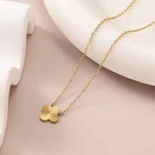 1pc/Set Cross-Border Hot-Selling Clover & Flower Necklace, Bracelet, Earrings Stainless Steel Jewelry Set, Fashion Wholesale Flower - Gold - View 7