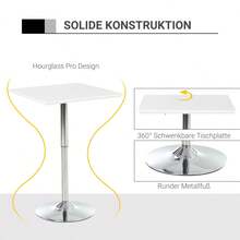 HOMCOM Bistro Table, Bar Table, Height Adjustable, Square 60x60cm, White Steel, 71-92cm For Kitchen Or Garden