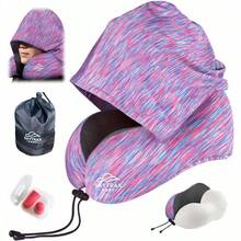 Travel Pillow With Extra Large Hood For Airplane Long Flights Privacy And Comfort Memory Foam With Skin-Friendly Cover For Road Trip HeadandNeck Support For Plane Office Cars Sleeping And Rest Colorful Gift - 豐富多彩的 - 查看 2