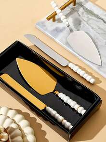 1pc Stainless Steel Cake Shovel, Stainless Steel Wedding Cake Knife Multi-Functional Kitchen Utensils With Imitation Pearlsl Handle Pizza Spatula, Cheese Knife, Dessert Server, Baking Tools, Cake Pizza Cutting Tool Set - Multicolor - View 4