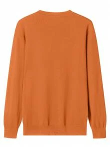 Men's Solid Color Crew Neck Long Sleeve Casual Versatile Lightweight Sweater, Loose Knit Top - Orange - View 4
