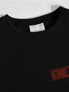 1pc Pullover Sweatshirt, Crew Neck Fleece Sweatshirt, Casual Everyday Wear For School, Commute, Unisex Couple Outfit, Holiday Gift, Halloween Element, Ghost Letter Print, Cartoon Graffiti - màu đen - Xem 3