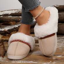 Women's Non-Slip Mute Floor Slippers - Solid Color With Plush Lining - 6652 Màu kaki - Xem 10