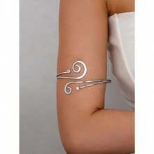1 Pc Flower Floral Decor Metal Arm Cuff / Metal Wire Wrap Design Upper Arm Bangle / Women Arm Band - 銀色 - 查看 1