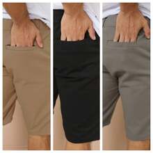 Kit Of 3 Men's Twill Shorts With Built-In Pocket, Economical Premium Quality, No Elastane. - castanho+preta+chumbo - 查看 2