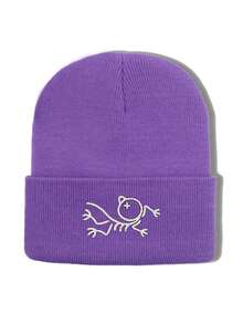 1pc Cartoon Bird Embroidered Streetwear Retro School Style Knit Beanie Hat, Warm Winter Headwear For Men