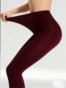 Quần tất nhung ấm áp hàng ngày cho nữ - Màu trơn đa năng, hoàn hảo cho mọi trang phục - Màu Đỏ Sâu - Xem 4