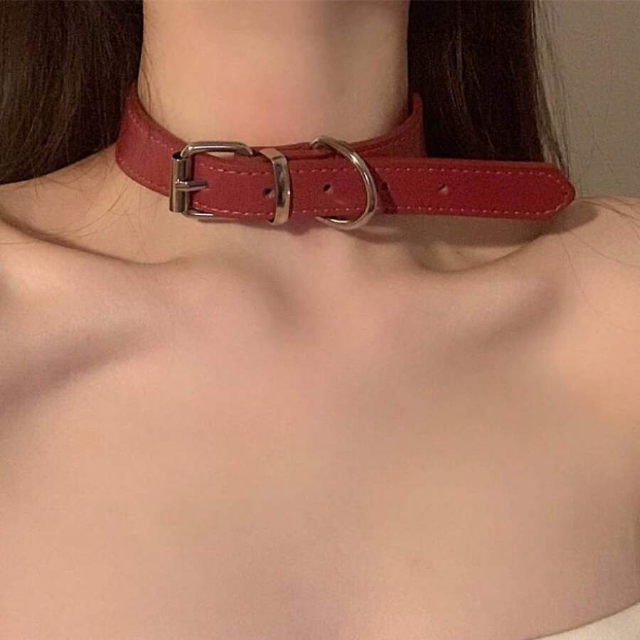 1pc Edgy Leather Chokers For Women, Dainty Punk Necklaces Sleek Neck Bands For Party Date Gift Exchange Sexy Statement Accessories - 黑色 - 查看 1