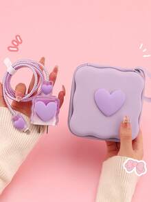 Cute Bow Candy Color Data Cable Protective Cover Data Cable Storage Protection Bag Data Cable Earphone Charger Digital Accessories Storage Box Anti-Fall Zipper Bag 6 Pieces Set Compatible With IPhone20W Fast Charging Head