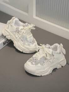 1 Pair Girls' Breathable Mesh Sports Shoes, Girls' Non-Slip Soft Bottom Comfortable Casual Shoes, Convenient Hook And Loop Design - 米色 - 查看 6