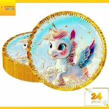 24 Pz Plato Cartón Premium Pastelero De Cumpleaños Unicornio bebé - Mi princesa 3 XV - Ver 8