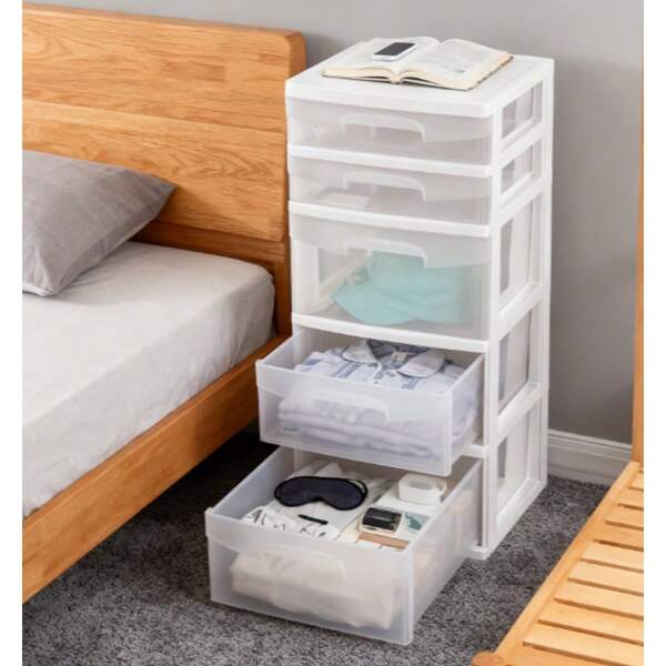 5-Drawer Storage Tower With Clear Drawers - Mixed Depth Organizer For Bedroom & Closet