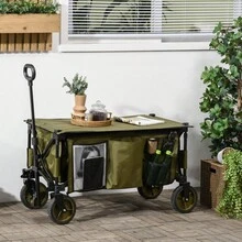 Outsunny Beach Cart, Foldable Transport Cart With 4 Wheels, Removable Canvas, Height Adjustable, Tilting Tray, Foldable And 5 Storage Bags, 108 X 55 X 93, Green - 1 - 查看 3