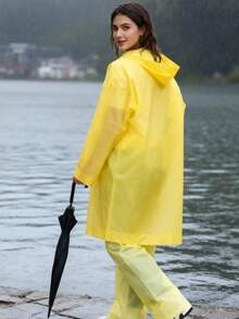 2pcs Yellow Rain Suit - Includes Rain Jacket And Rain Pants, Outdoor Thickened Unisex Rain Jacket, Casual Outdoor Hiking Rain Jacket, Waterproof Thickened Full-Body Rainsuit For Travel, Outdoor, Cycling, Adult