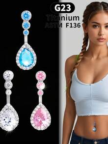 1 pieza Piercing de ombligo de aleación de titanio en forma de lágrima F136, piercing sexy de grado médico brillante - Multicolor - Ver 6