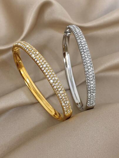 Elegant Sparkling Luxury Zirconia Bracelet For Women Golden Stackable Bangle Stainless Steel Bracelet For Halloween Christmas Party Sets Jewelry Gifts