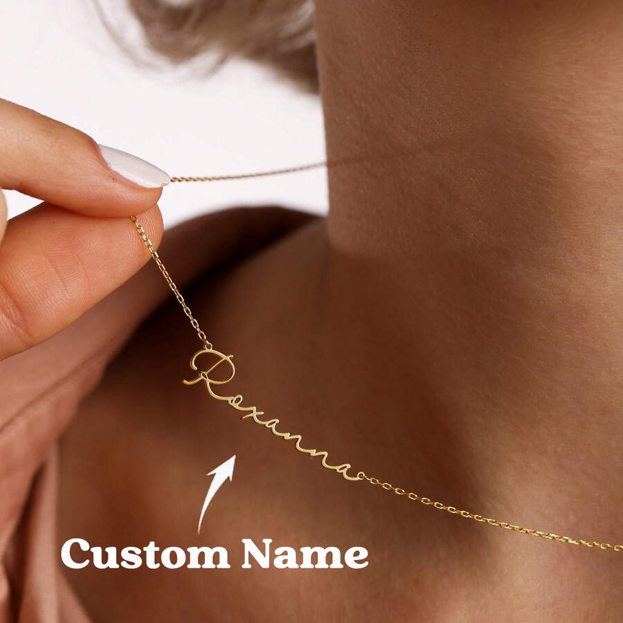Name Necklace Gold, Sterling Silver Signature Necklace, Signature Necklace ,Dainty Name ,Custom Name Jewelry, Mother Day Gift, Christmas Gift - Multicolor - View 1