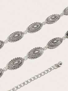 1pc Plus Size XXL XXXL XXXXL Western Style Vintage Floral Engraved Textured Metal Waist Chain Belt, Suitable For Jeans, Beach, Vacation, Party - Silver - View 2