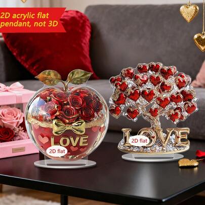 1/4/20 LOVE Rose Dining Table Ornament, Fun And Multifunctional 2D Acrylic Plaque, Home, Dormitory, Desk Decoration, Romantic Valentine's Day Anniversary Surprise