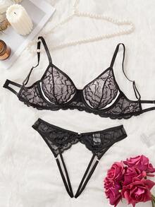 Sexy Black Lace Sheer Seductive Women's Lingerie Set - Black - View 1