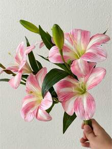 1pc Artificial Lily Flower, Fake Flower Decor, Suitable For Bedroom, Living Room, Vanity, Indoor Decoration, Realistic Lily Flower, Suitable As Graduation Gift, Wedding Decor, Dining Table Decor - Multiple Colors - View 6