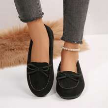 Ladies Shoes Cozy Warm Faux Lined Lace-Up Bow Spring Fall Shoes Loafers Flats Outdoor Walking Travel - màu đen - Xem 7
