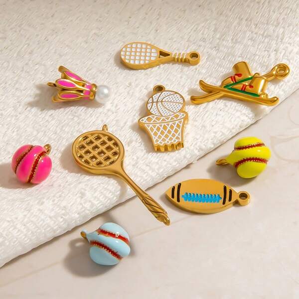 1 pieza Colgante de la serie deportiva de acero inoxidable (esquí, baloncesto, bádminton), adecuado para hacer collares, pulseras, aretes y llaveros de joyería DIY