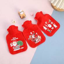 1pc Christmas Plush Hot Water Bottle Filled With Water To Warm Hands And Carry Warm Baby With You-Pattern Random Hair - Red - View 2