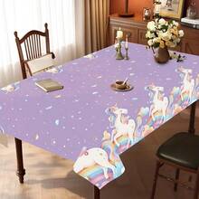 1pc/4pcs Purple Unicorn Birthday Party Tablecloth, Cute Cartoon Unicorn Birthday Theme Decoration, Includes Unicorn & Girl Birthday Tablecloth, Disposable PE Tablecloth 54 X 108 Inches
