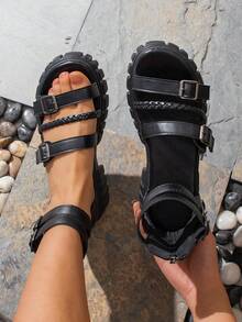 Women's Fashionable Thick-Soled High-End Minimalist Black Shoes - Black - View 3
