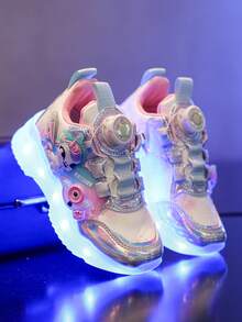 USB Rechargeable Luminous Shoes, 7-Color Changing Flashing Sole Shoes With Rotating Buckle, Cartoon Design For Toddler, Little Kid, Big Kid, Boys, Girls, Suitable For Christmas, Halloween, Casual, Sports, Birthday Gift, Black Stylish New Glow In The Dark Sneakers For Baby - White - View 10