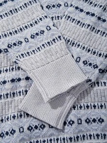 经典条纹印花圆领长袖落肩休闲宽松男女通用针织衫，秋冬款 - 灰色 - 查看 10