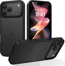 Meloenvias Funda trasera rígida para iPhone 17 Pro carcasa híbrida con borde elevado de metal para la cámara, parte trasera de policarbonato translúcido color negro y laterales de TPU absorbente de impactos - Negro - Ver 1
