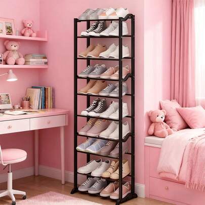 Estantes de zapatos de plástico de 10 capas, limpiadores de zapatos y botas de varias capas que ahorran espacio, fáciles de ensamblar, acabados negros, soluciones de almacenamiento doméstico limpias| entrada para orga