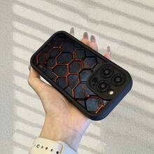 [Teléfono] Funda protectora con diseño hexagonal de lava, estilo popular de dibujos animados, diseño de escalera de ojos, divertida y única. Compatible con 16/15/14/11 - Negro - Ver 5