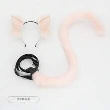 1 Set Plush Cat Tail Simulation Animal Ear Animal Tail Set Cat Ear Headband Fox Tail Cosplay Performance Props - Hồng - Xem 13
